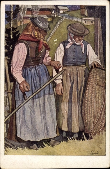 Artist PC Resch, Leopold, Carinthia Austria, Mäderin, Mäherin, Carinthian traditional costumes