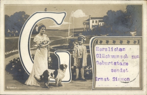 Postcard Happy Birthday, Letter G