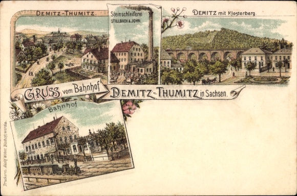 Ak Demitz Thumitz in Sachsen, Bahnhof, Klosterberg, Steinschleiferei