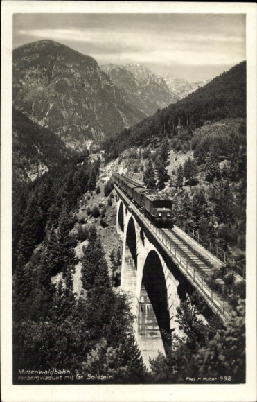 Postcard Upper Bavaria, Mittenwald Railway, Vorberg Viaduct, Großer Solstein