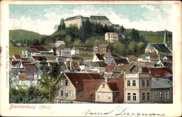 Postcard Blankenburg am Harz, houses, landscape, art institute Hermann Ludewig