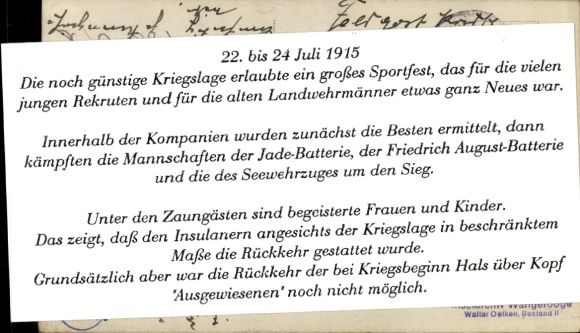 Zdjęcie: Kurort nad Morzem Północnym Wangerooge, festiwal sportowy, lipiec 1915 r., rekruci, milicjanci, przeciąganie liny