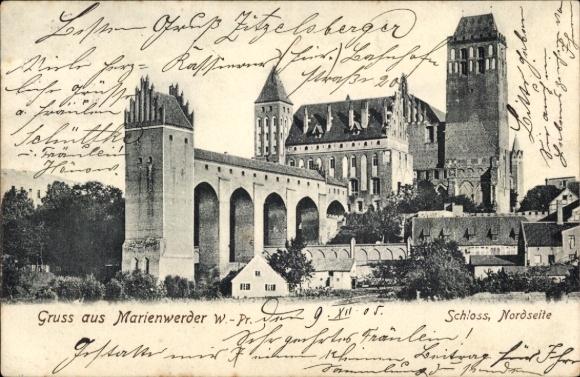 PC Marienwerder in Brandenburg, castle, north side, greetings from Pitzelsberger