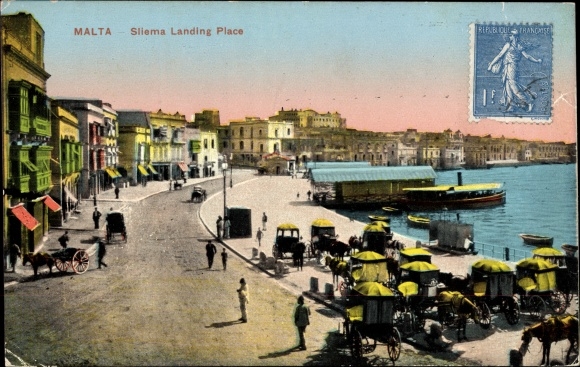 Postcard Sliema Malta, Landing Place, Promenade