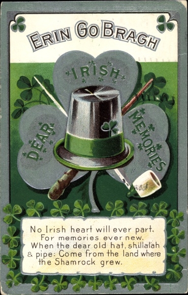 Postcard Irland, Erin go Bragh, Dear Irish Memories, No Irish heart will ever part, Shamrock