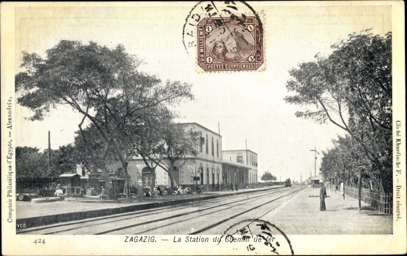 Postcard Zagazig Egypt, La Station du Chemin de Fer