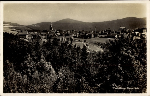 Postcard Winterberg in the Sauerland, view of mountains in the background, black and white photo