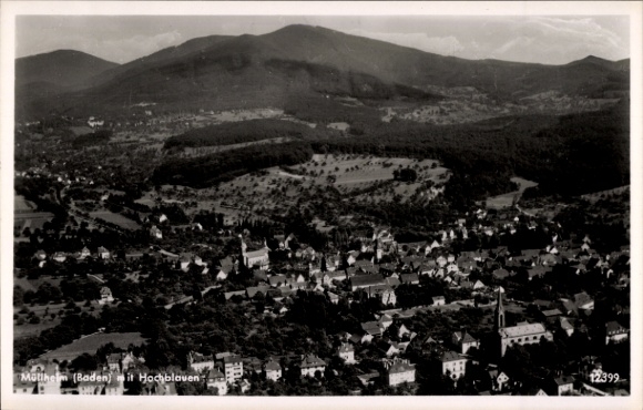 Postcard Müllheim in Baden Markgräflerland, aerial photograph, Hochblauen