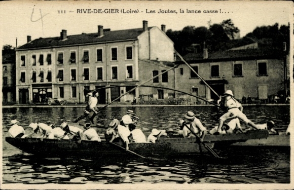 CPA Rivière de Gier Loire, Les Joutes, la lance casse