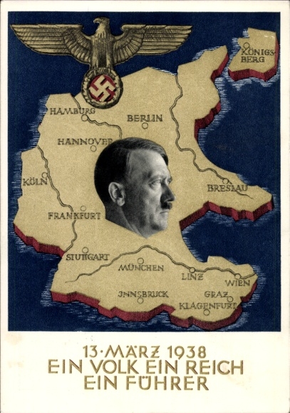 Postal stationery Postcard Klein, One People, One Reich, One Führer, Anschluss of Austria 1938, Greater Germany