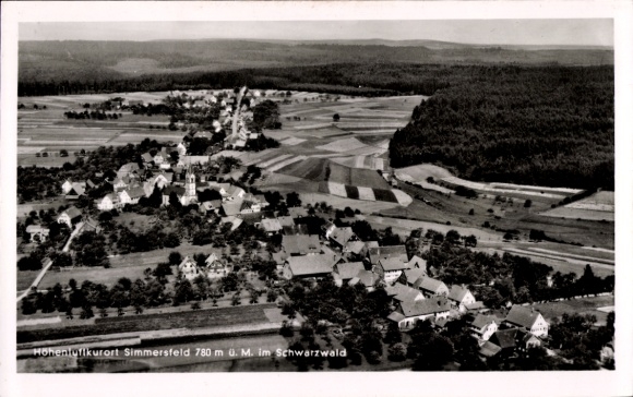 Postcard Simmersfeld in the Black Forest, aerial photograph