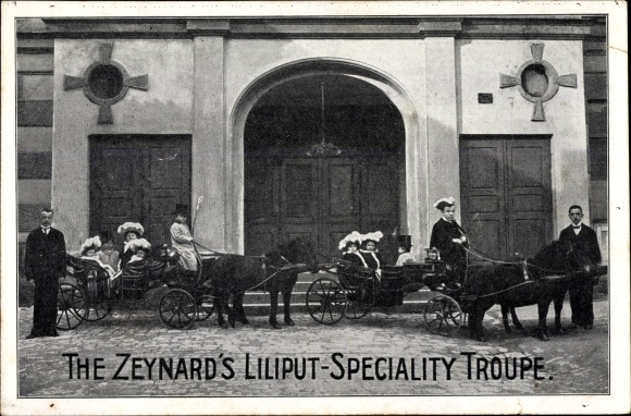 Postcard The Zeynard's Liliput Speciality Troupe, Ponykutschen, Liliputaner