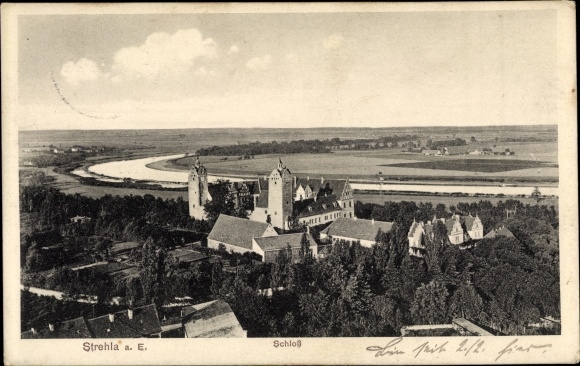 Postcard Strehla on the Elbe Saxony, castle, panorama