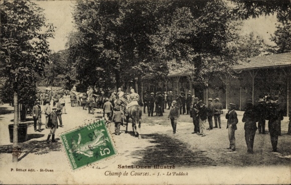 Ak Saint Ouen Marne, Besucher bei den Koppeln der Pferderennbahn