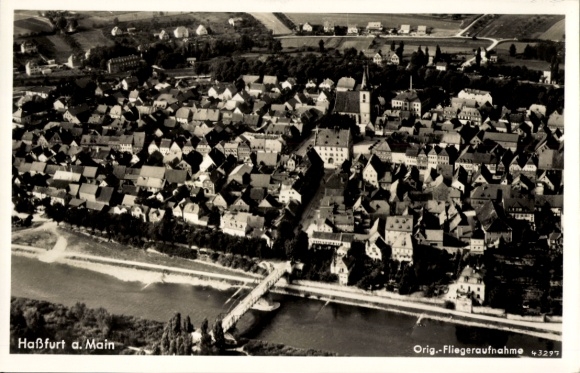 Postcard Haßfurt am Main Lower Franconia, aerial photograph