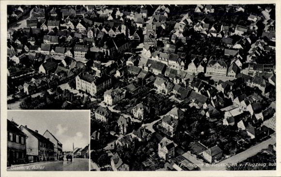 Ak Pfullingen in der Schwäbischen Alb, Fliegeraufnahme, Gasth. z. Adler v. Rob. Schwarz
