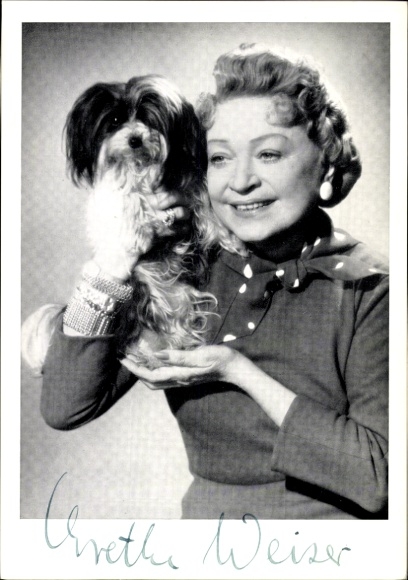 Ak-actrice Grethe Weiser, portret, hond, handtekening