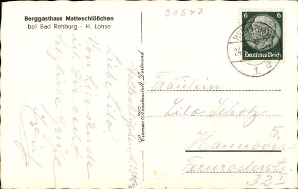 Postcard Bad Rehburg Lower Saxony, Berggasthaus Matteschlösschen
