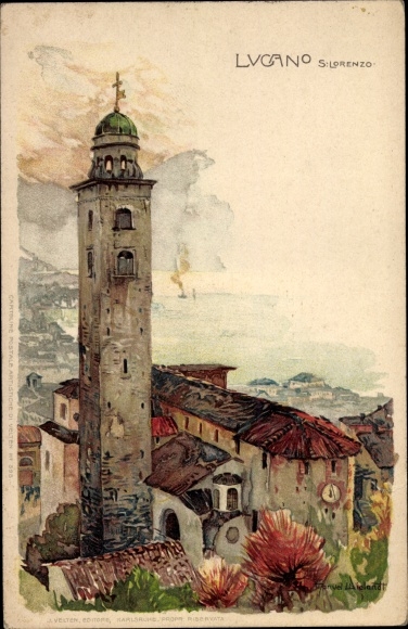 Artist Chromo-Litho Wielandt, Manuel, Lugano Canton Ticino Switzerland, Church of S. Lorenzo