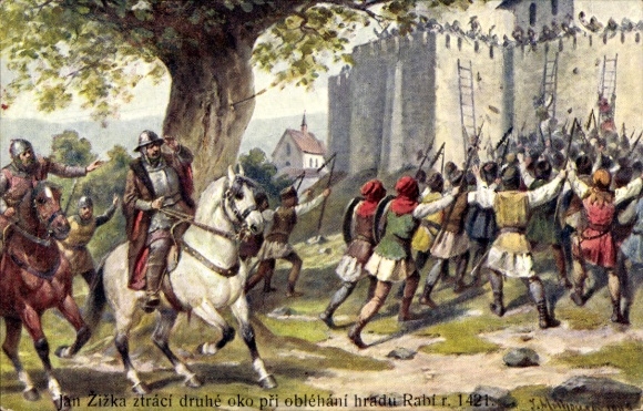 Artist Postcard Jan Zizka ztraci druhe okopri oblehani hradu Rabui r. 1421