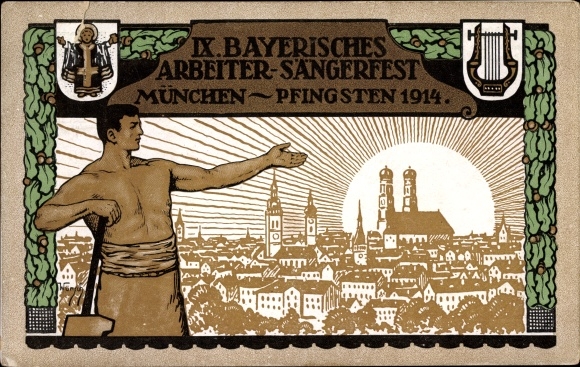 Briefkaart München Beieren, PP 38 C 11/03, IX. Bayer. Arbeidersliederenfestival 1914