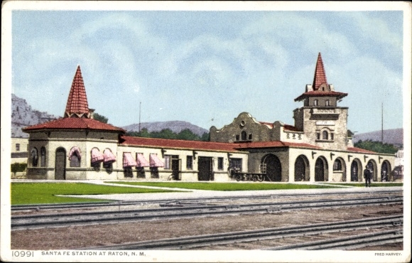 Ak Santa Fe New Mexico USA, Bahnhof im Rayon