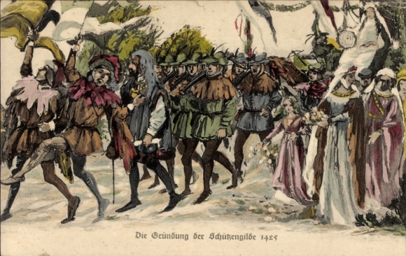 Künstler Ak Lübben im Spreewald, 500-Jahr-Feier der Schützengilde 1925, Gründung 1425
