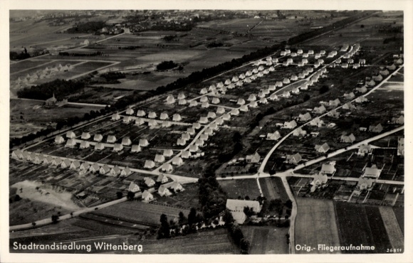 Ak Lutherstadt Wittenberg, Stadtrandsiedlung, Fliegeraufnahme