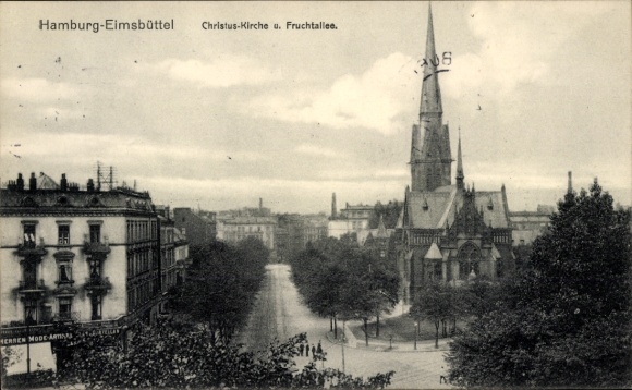 Postcard Hamburg Eimsbüttel, Christuskirche, Fruchtallee