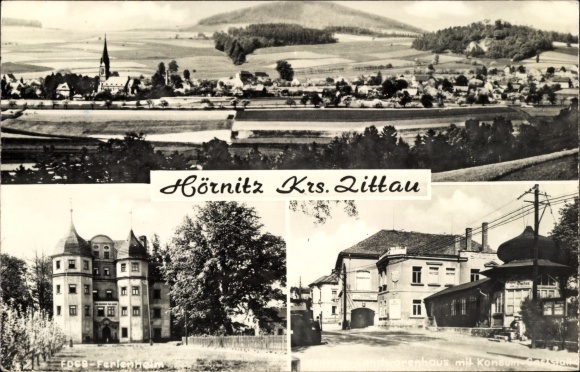 Ak Hörnitz Oberlausitz, panorama, FDGB vakantiehuis, consumentenwinkel, consumentenrestaurant