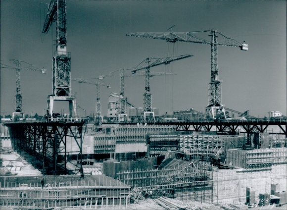 Foto Marckolsheim Elsass Bas Rhin, Atomkraftwerk im Bau, Henri Baranger 1959, La Photothèque EDF