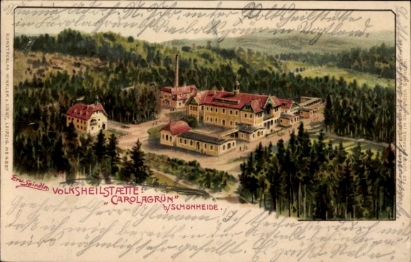 Artist Chromo-Litho Spindler, Erwin, Carolagrün Auerbach im Vogtland, Folk Sanatorium Carolagrün