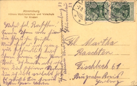 Postcard Ahrensburg in Holstein, Higher Girls' School and Preparatory School for Boys