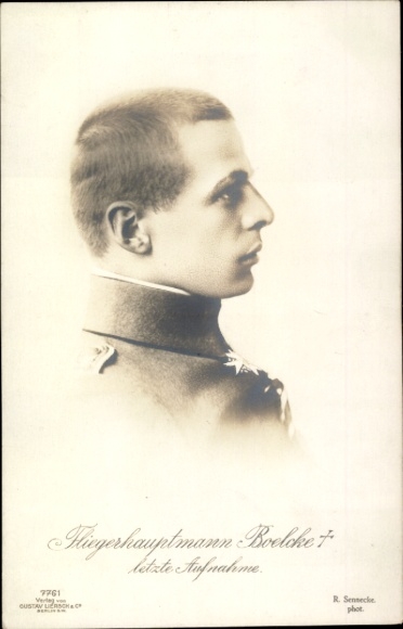 Ak Fliegerhauptmann Oswald Boelcke, letzte Aufnahme, Portrait, Profilansicht