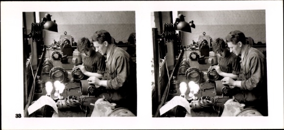 Stereo spatial image photo &quot;The NS model companies 1937-38&quot; No. 33 Wieland electromechanical workshop