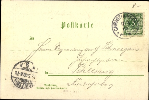 Chromo-Litho Christiansfeld Kolding Denmark, train station, track side, inn to the Brethren community