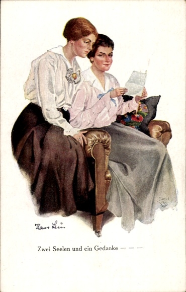 Künstler Ak Leu, H., Zwei Frauen lesen einen Brief, Zwei Seelen und ein Gedanke