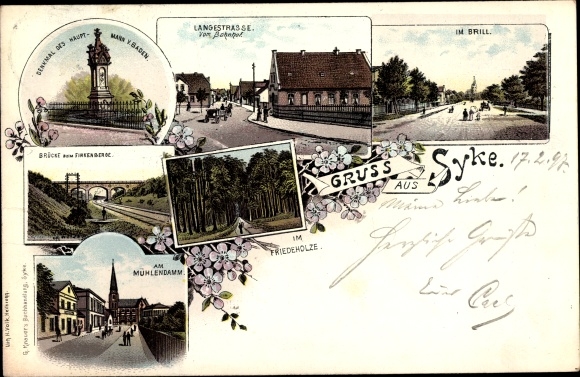 Chromo-Litho Syke in Lower Saxony, monument, Langestraße, Im Brill, Mühlendamm, Friedeholz