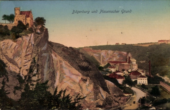Postcard Plauen in the Vogtland, Bägerburg, Plauenscher Grund, castles, landscape