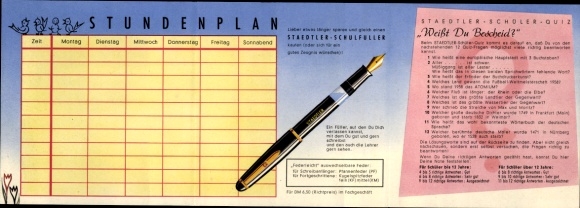 Timetable Staedtler school fountain pen, pencils, calendar 1959/60