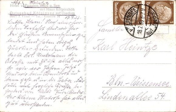 Postcard Ostseebad Kölpinsee on Usedom, Hotel Wald und See, Haus Kölpinshöh