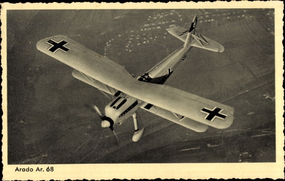 Postcard Deutsche Luftwaffe, Arado Ar 68 F single-seater fighter