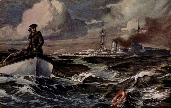Artist Postcard Blossfeld, Karl, I had a comrade, warship SMS Seydlitz, Novitas 24009