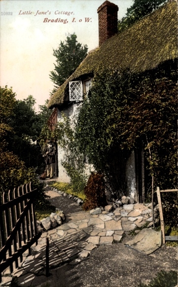 Ak Brading Isle of Wight England, Little Jane's Cottage, Garten, Fußweg, Zaun, ländliche Szene