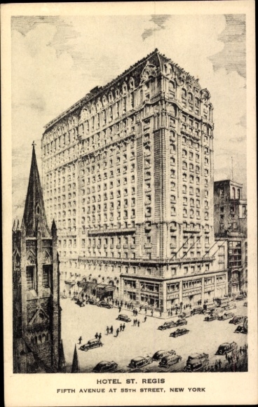 Ak New York City USA, Hotel St. Regis, Fifth Avenue, 55th Street, gedetailleerde architectuur