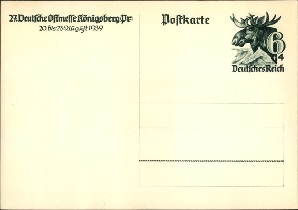 Postwaardekaart ansichtkaart Kaliningrad Königsberg Oost-Pruisen, 27e Duitse Oost-beurs 1939