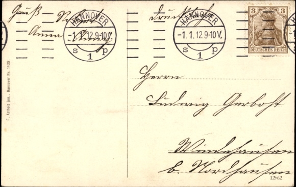 passe-partout Ak Hannover, stadhuis, Gelukkig Nieuwjaar, klavertjevier, kalender, dennentakken