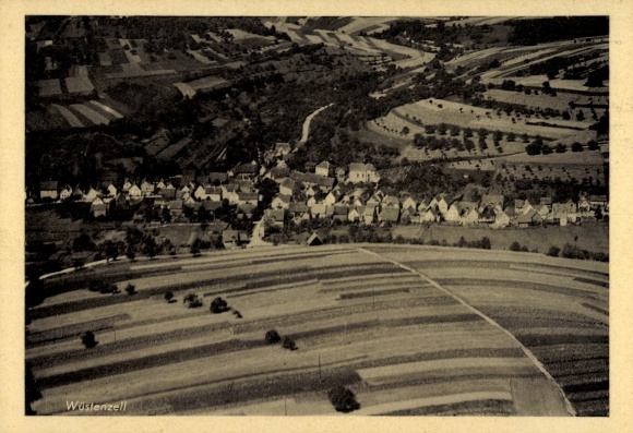 Postcard Wüstenzell Holzkirchen Unterfranken, aerial photograph
