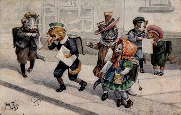 Artist Postcard Thiele, Arthur, Cat School, The Bad Report Card