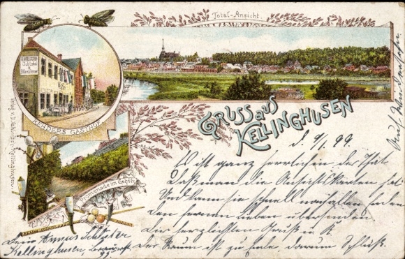litho Kellinghusen in Holstein, algemeen beeld, herberg